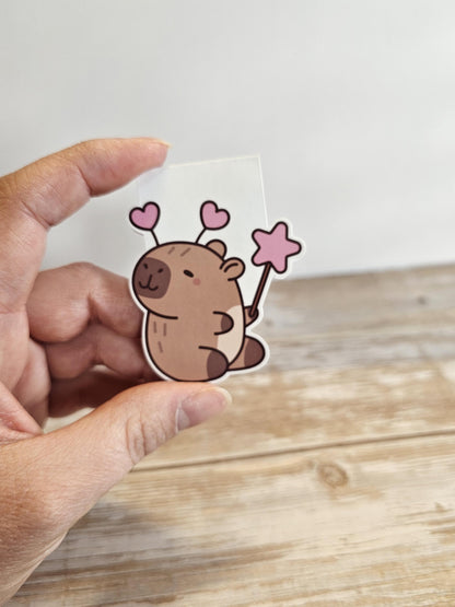 Kawaii Capybara Magnetic Bookmark – Pink Star Wand, Book Lover Gift