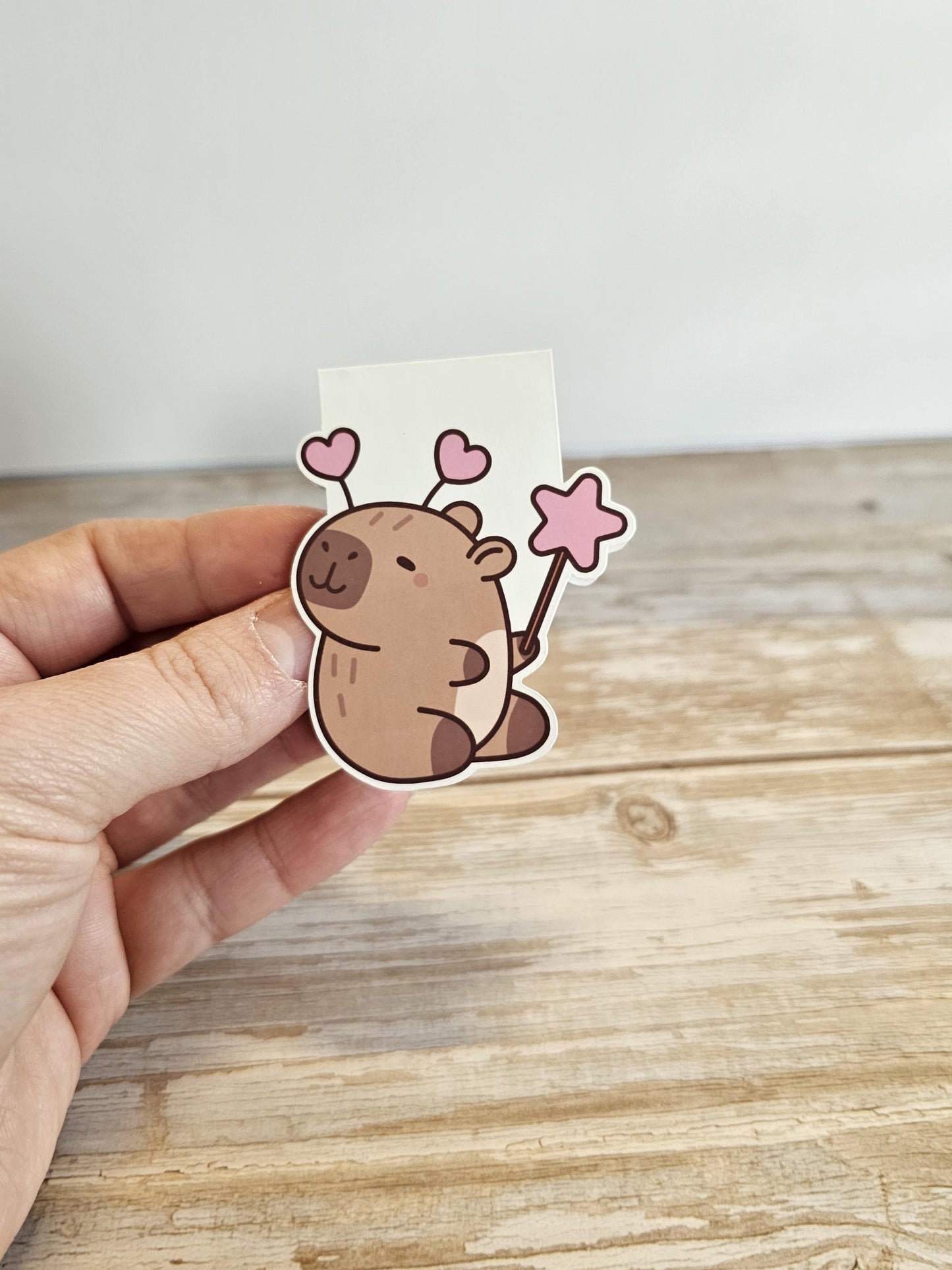 Kawaii Capybara Magnetic Bookmark – Pink Star Wand, Book Lover Gift