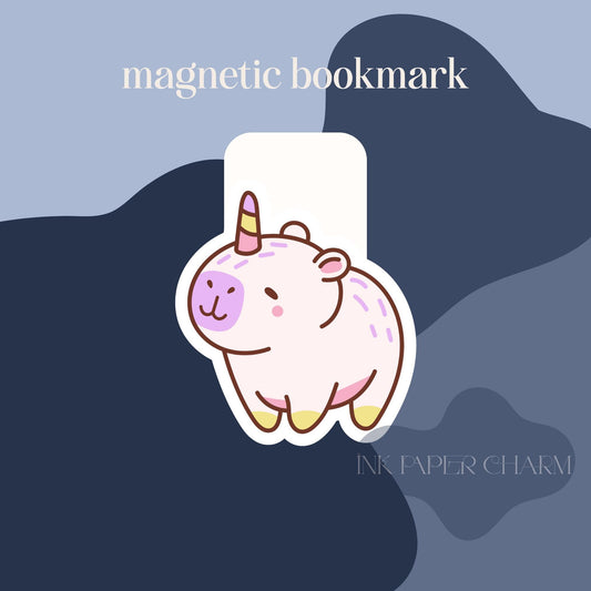 Kawaii Capybara Unicorn Magnetic Bookmark: Bookish Gift